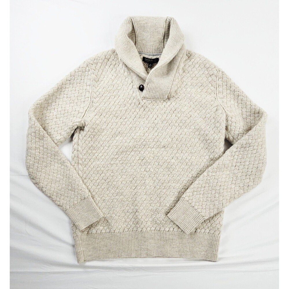Banana Republic Mens Med Italian Wool Alpaca Weave Knit Shawl Sweater NWT